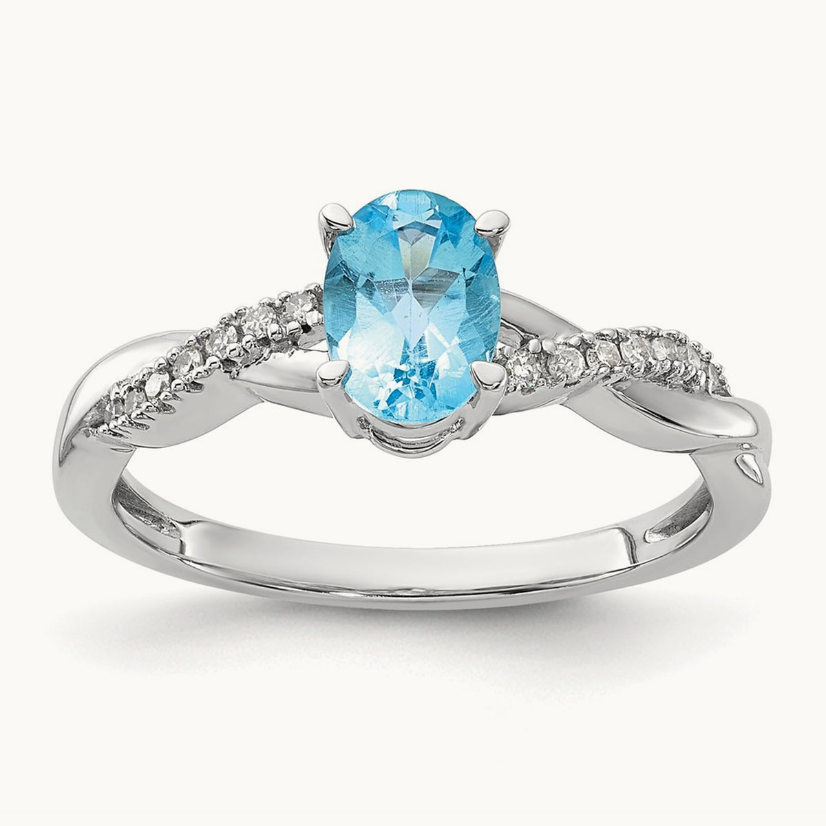 Oval Blue Topaz and Diamond Ring — 14K White Gold, 7