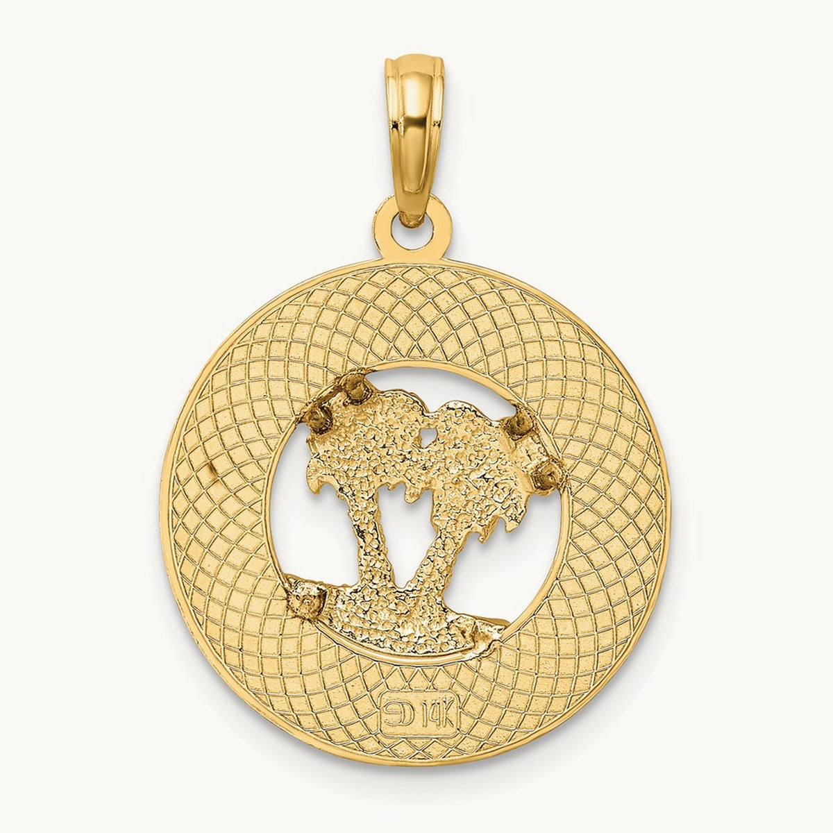 FLORIDA w/Double Palm Tree Circle Charm, 14K