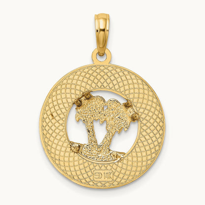 FLORIDA w/Double Palm Tree Circle Charm, 14K