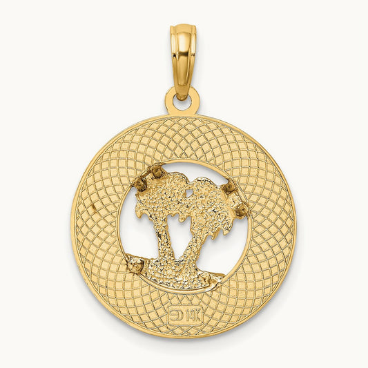 FLORIDA w/Double Palm Tree Circle Charm, 14K