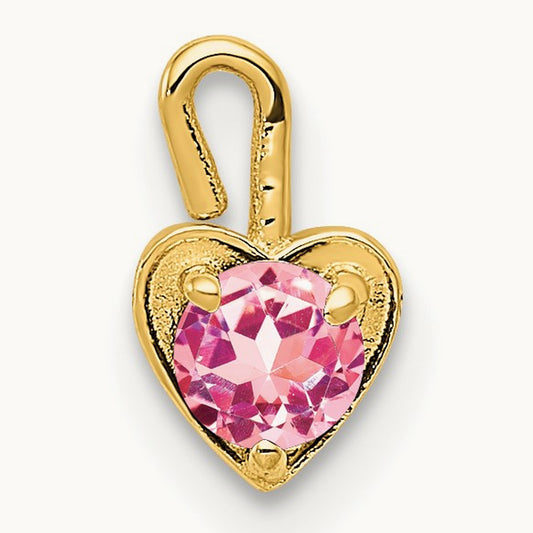October Synthetic Birthstone Heart Charm, 14K Yellow Gold