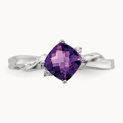 Cushion Amethyst and Diamond Ring, 14K White Gold