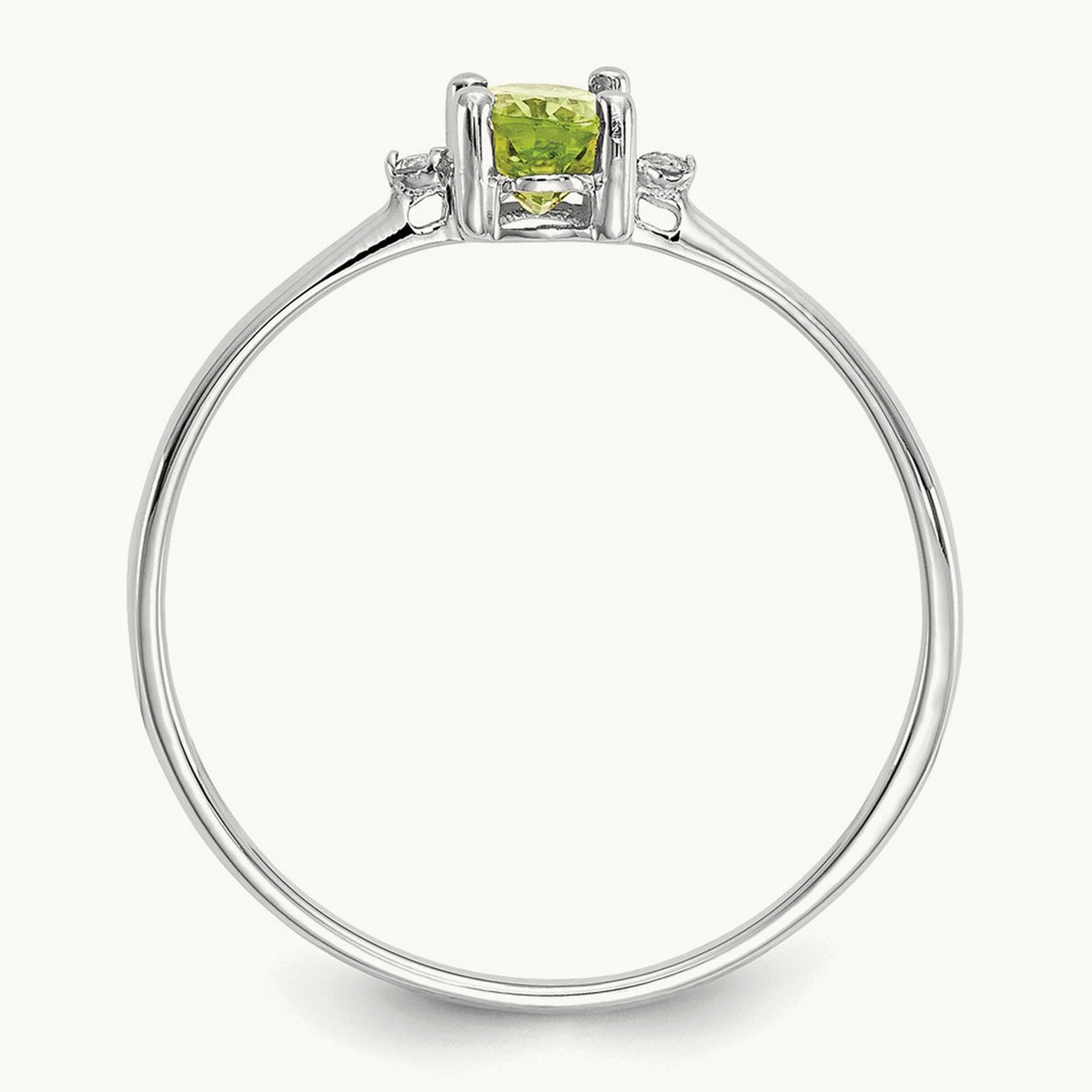 Diamond & Peridot Birthstone Ring — 14K White Gold, 6