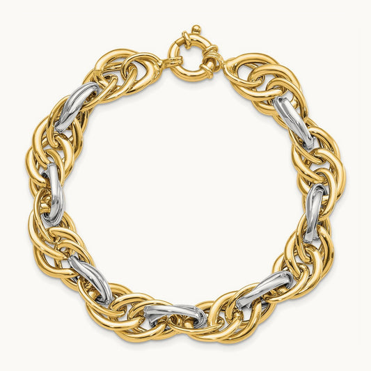 Polished Fancy Link Bracelet, 14K Two-tone