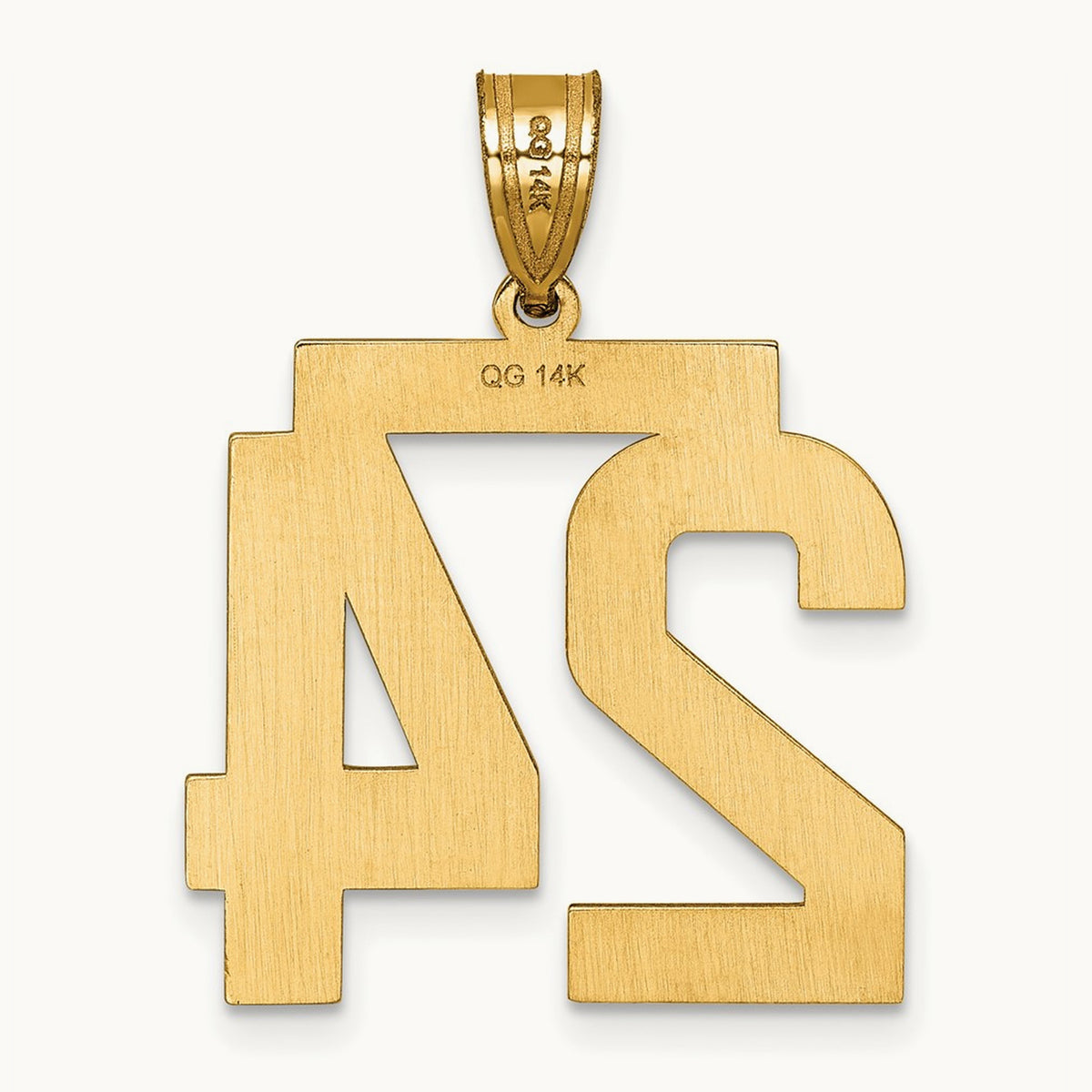 Large Brushed Diamond-cut Number 24 Charm — 14K Yellow Gold