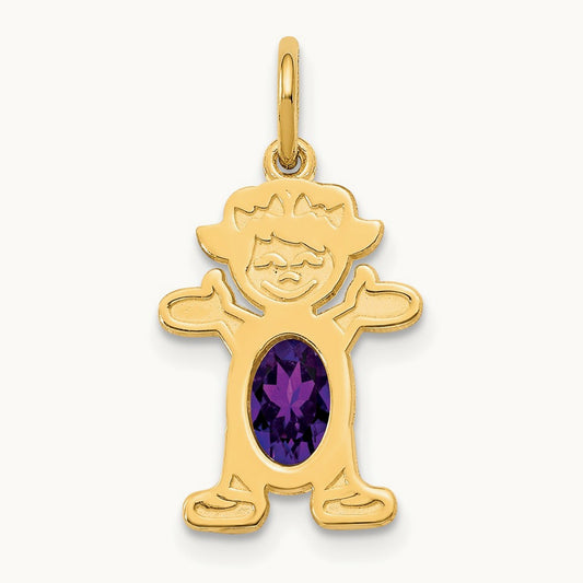 Girl 6x4 Oval Genuine Amethyst-February — 14K Yellow Gold