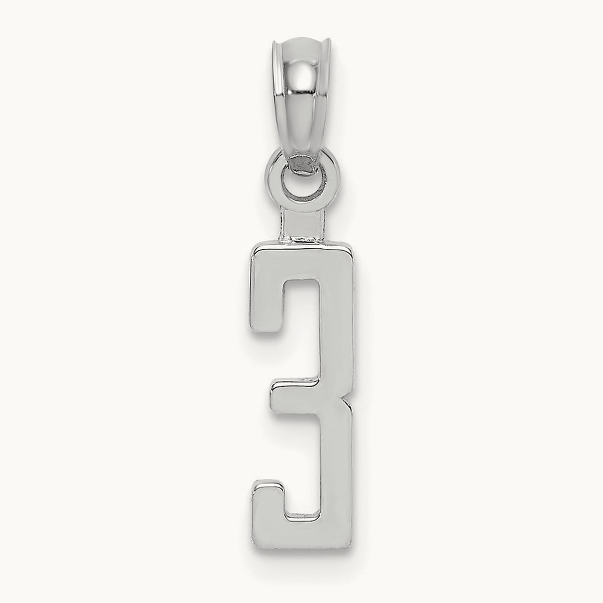 Polished Number 3 Pendant — 14K White Gold