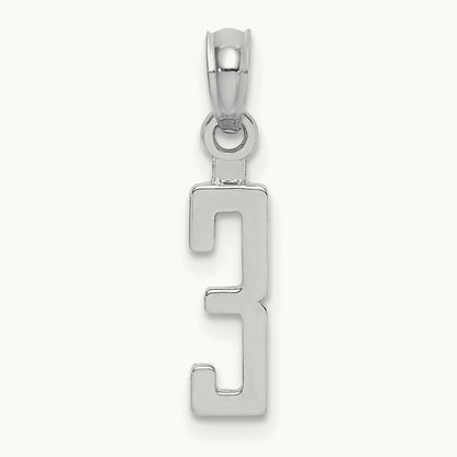 Polished Number 3 Pendant — 14K White Gold