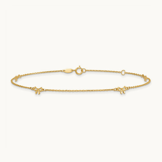 Polished Bows 9in Plus 1in ext. Anklet, 14K