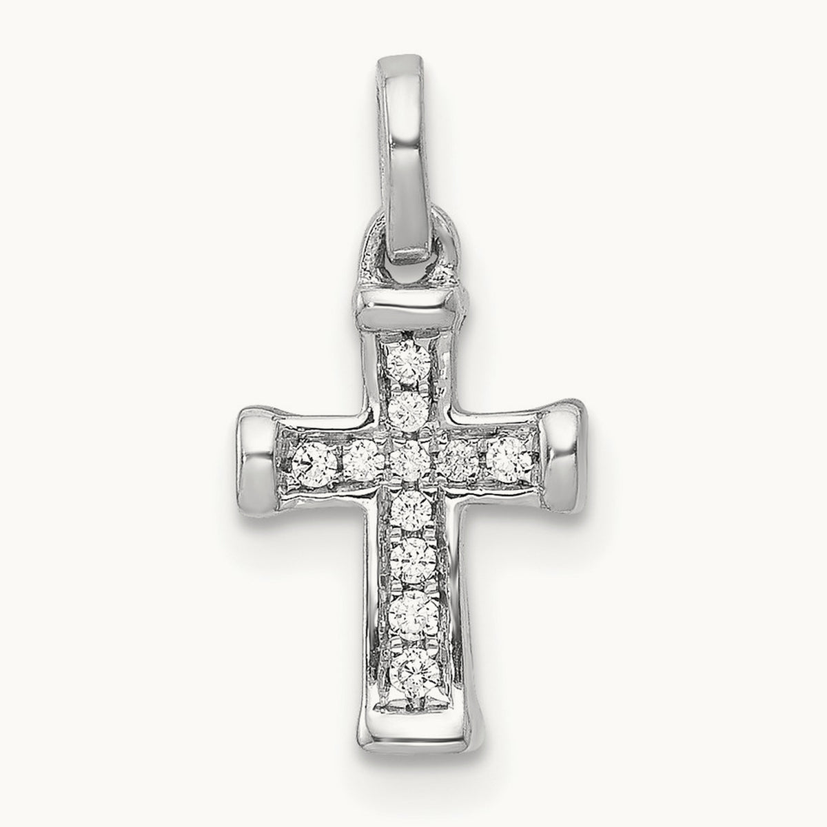 Small Diamond Latin Cross Pendant — 14K White Gold