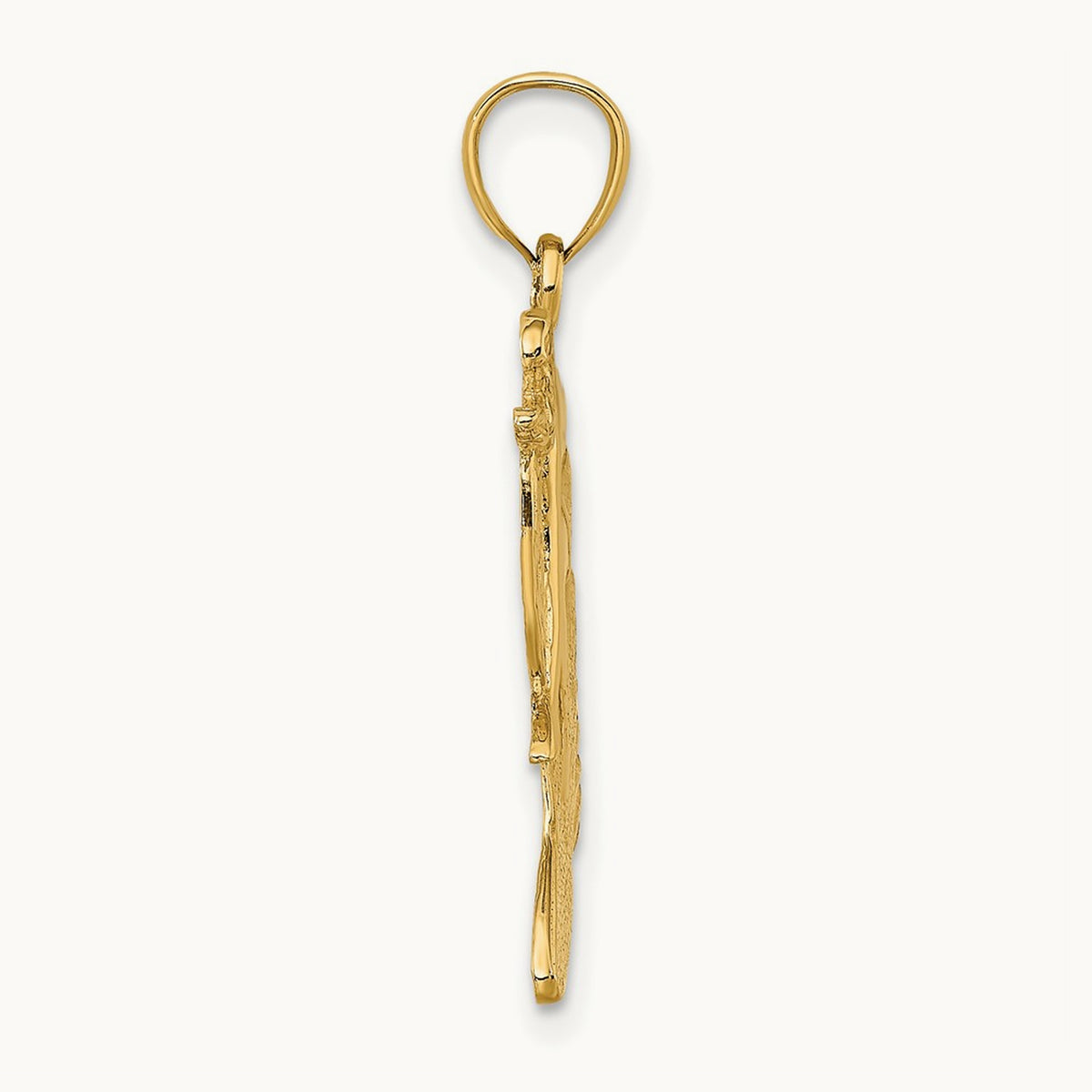 Polished and Textured Surfer and Wave Charm, 14K