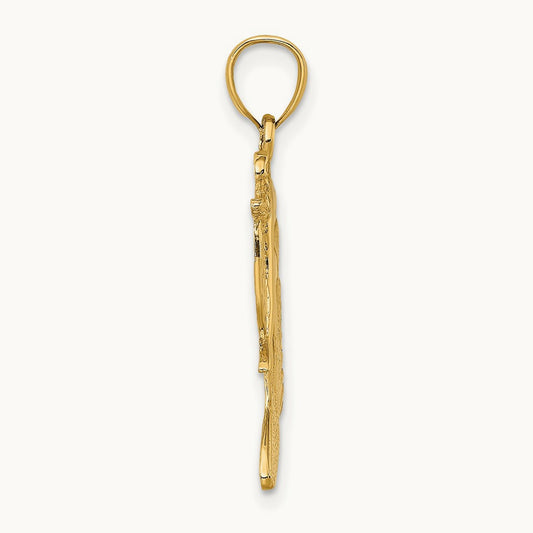Polished and Textured Surfer and Wave Charm, 14K