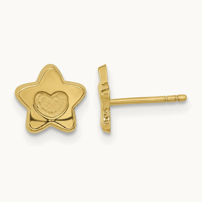 Madi K Satin and Polished Heart in Star Post Earrings, 14K