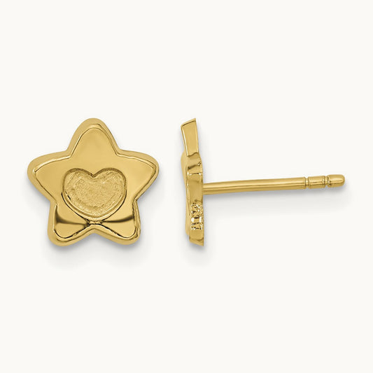 Madi K Satin and Polished Heart in Star Post Earrings, 14K