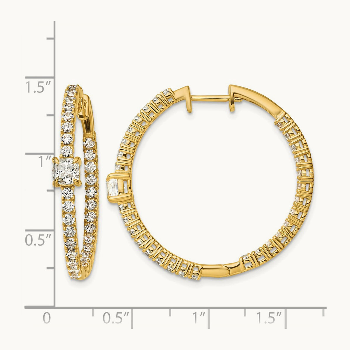 Hinged in/Out Hoop Earrings, 3.00 ct tw Lab-Grown Diamond — 14K Yellow Gold