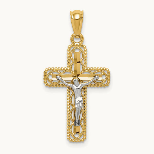 Polished Crucifix Pendant, 14K Two-tone