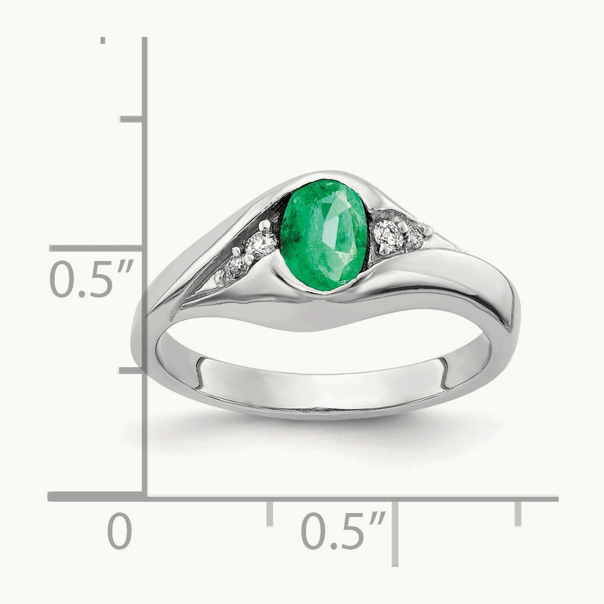 6x4mm Oval Emerald AA Diamond ring, 14K White Gold
