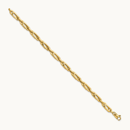 Polished Fancy Link Mens Bracelet, 14K Gold