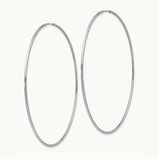 Polished Endless Tube Hoop Earrings, 1.20mm, 14K White Gold