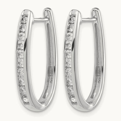 Diamond Oval Hinged Hoop Earrings — 14K White Gold