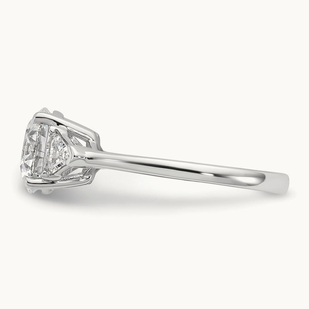 1/2ct Lab Grown Dia VS/SI+ G+ Triangle 2ct Round Semi 3 Stone Eng Ring, 14K White Gold