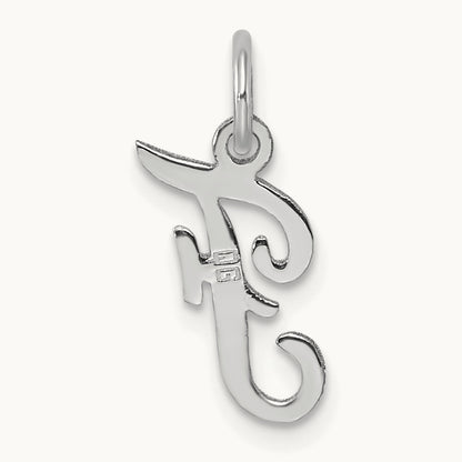 Small Script Letter F Initial Charm, 14K White Gold