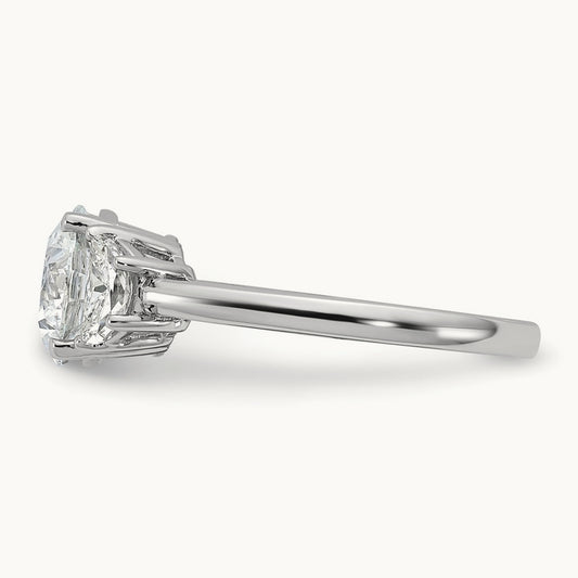 1/2ct Lab Grown Diamond VS/SI+ G+ 2ct Round Semi 3 Stone Eng Ring, 14K White Gold