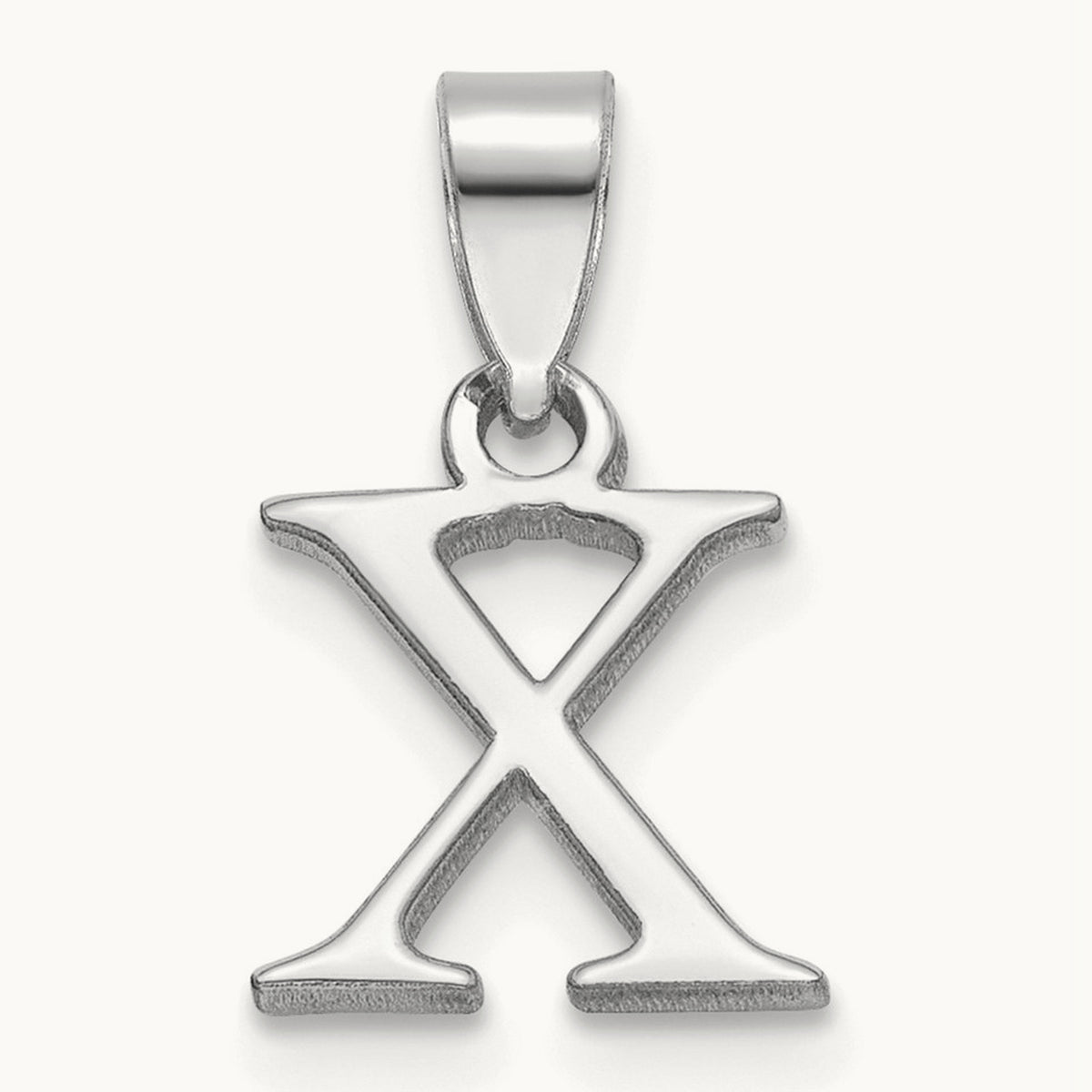 Polished Block Initial Pendant — 14K White Gold, X
