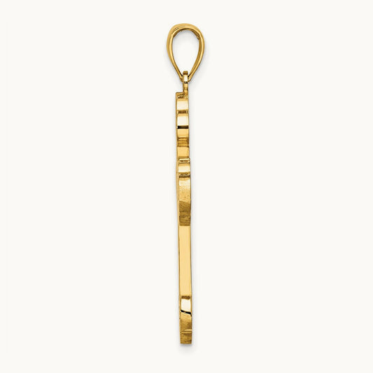 Scroll Cross W/ Sunburst Center Charm, 14K