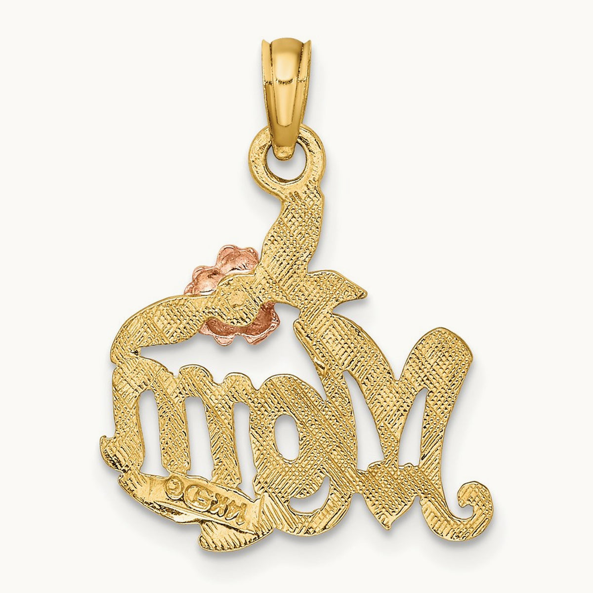 Polished MOM and Flower Pendant, 14K Two-tone