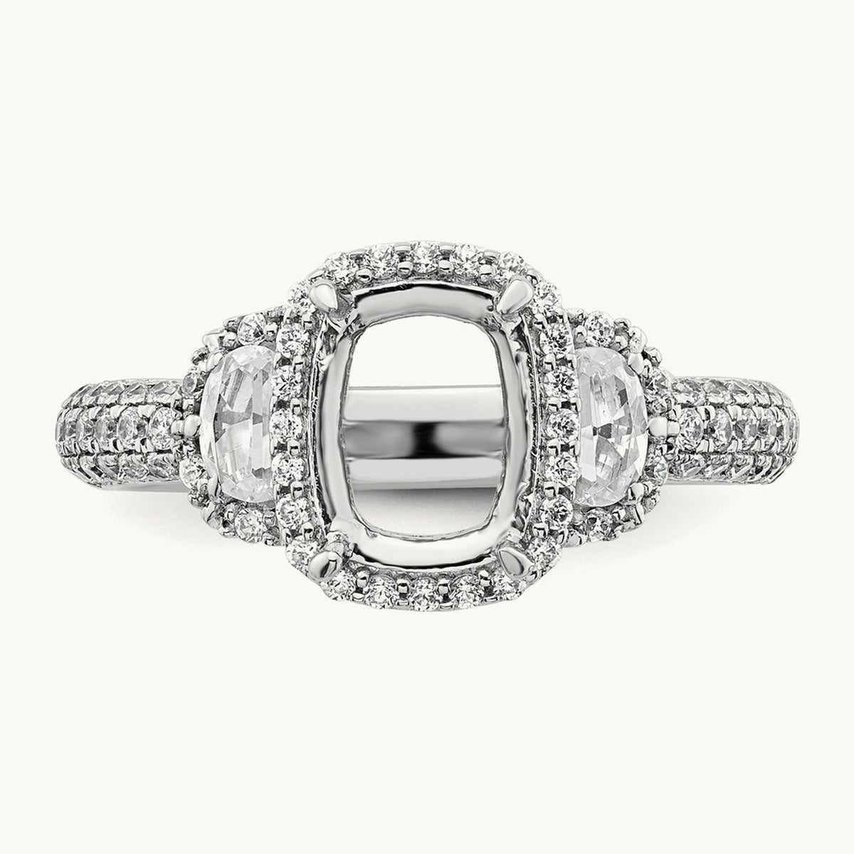 Oval Center Semi-Mount Halo Engagement Ring, 0.75 ct tw Lab-Grown Diamond — 14K White Gold