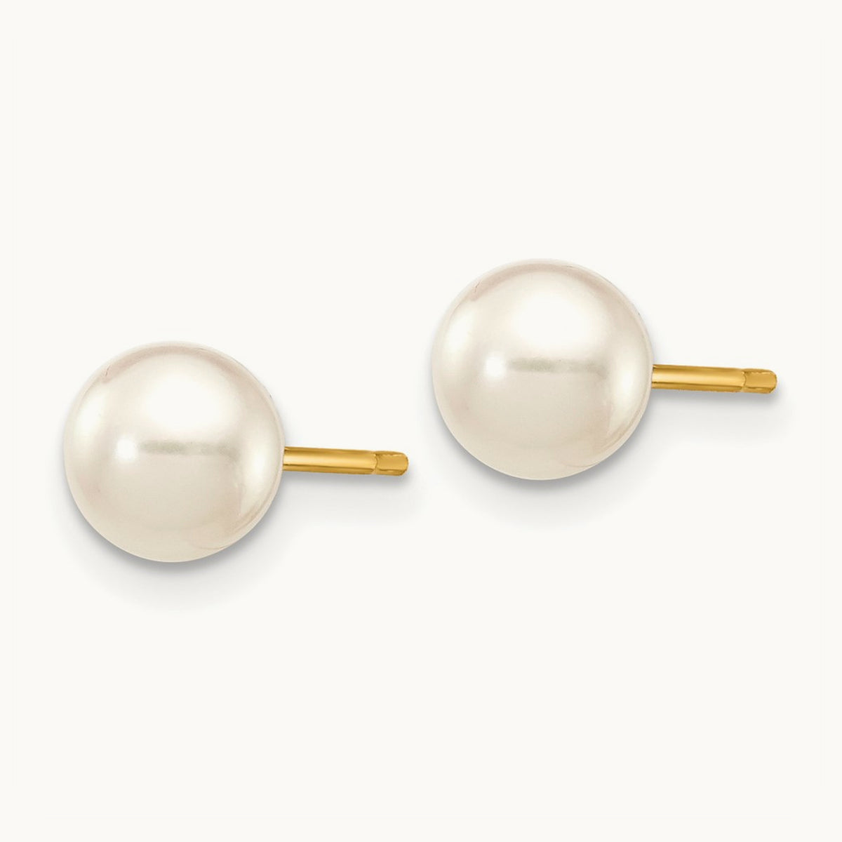 5- Round White Saltwater Akoya Cultured Pearl Stud Post Earrings, 6mm, 14K