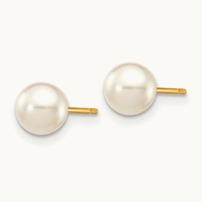 5- Round White Saltwater Akoya Cultured Pearl Stud Post Earrings, 6mm, 14K