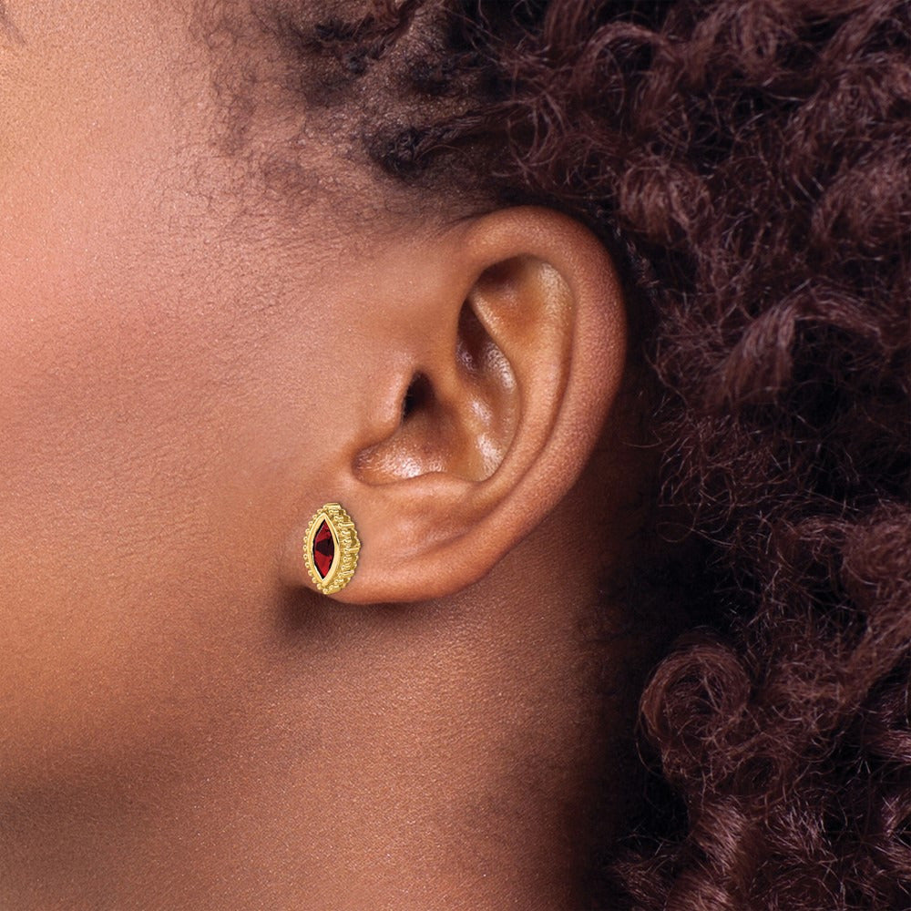 Marquise Garnet Post Earrings — 14K Yellow Gold