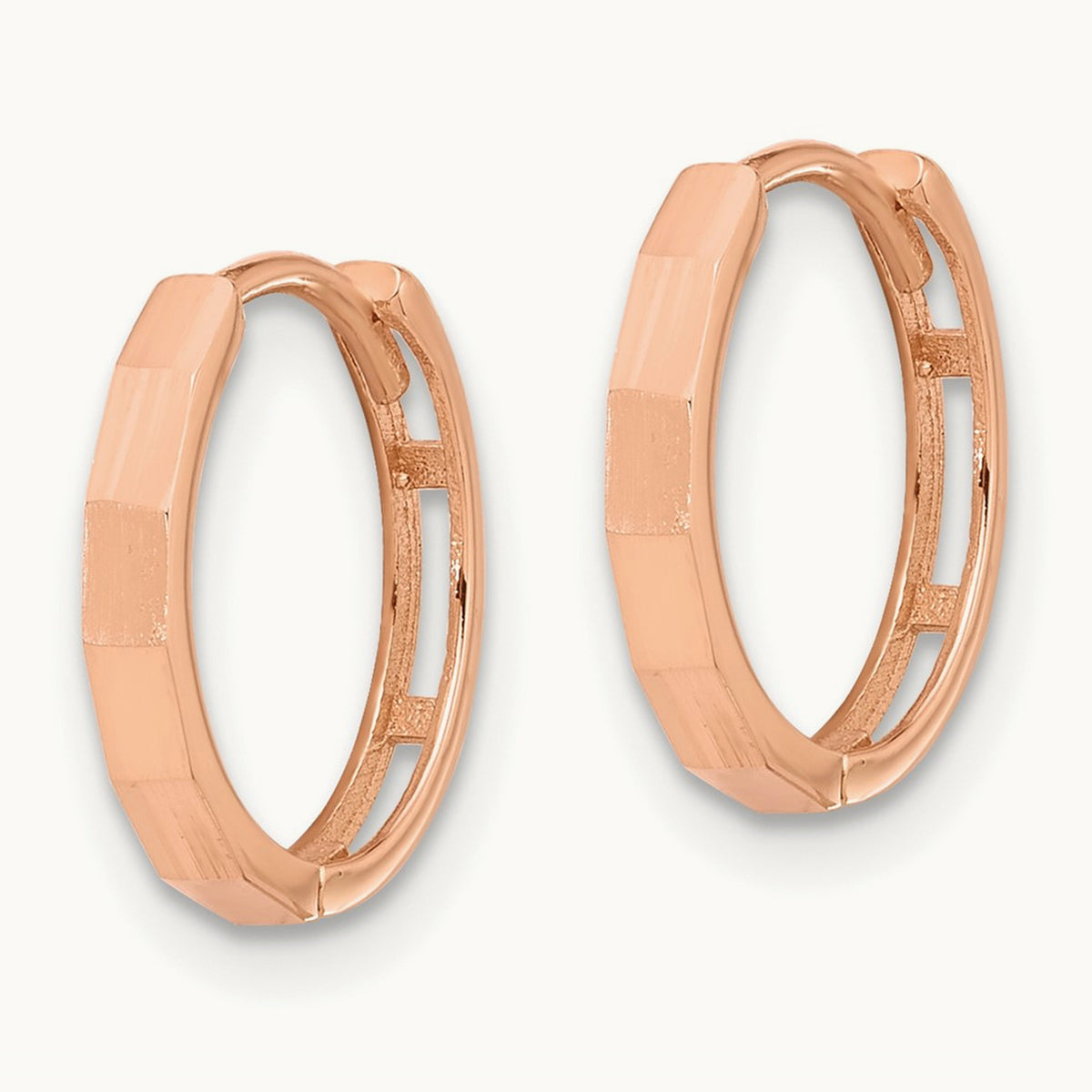 Polished and Diamond-cut Hinged Hoop Earrings — 14K Rose Gold