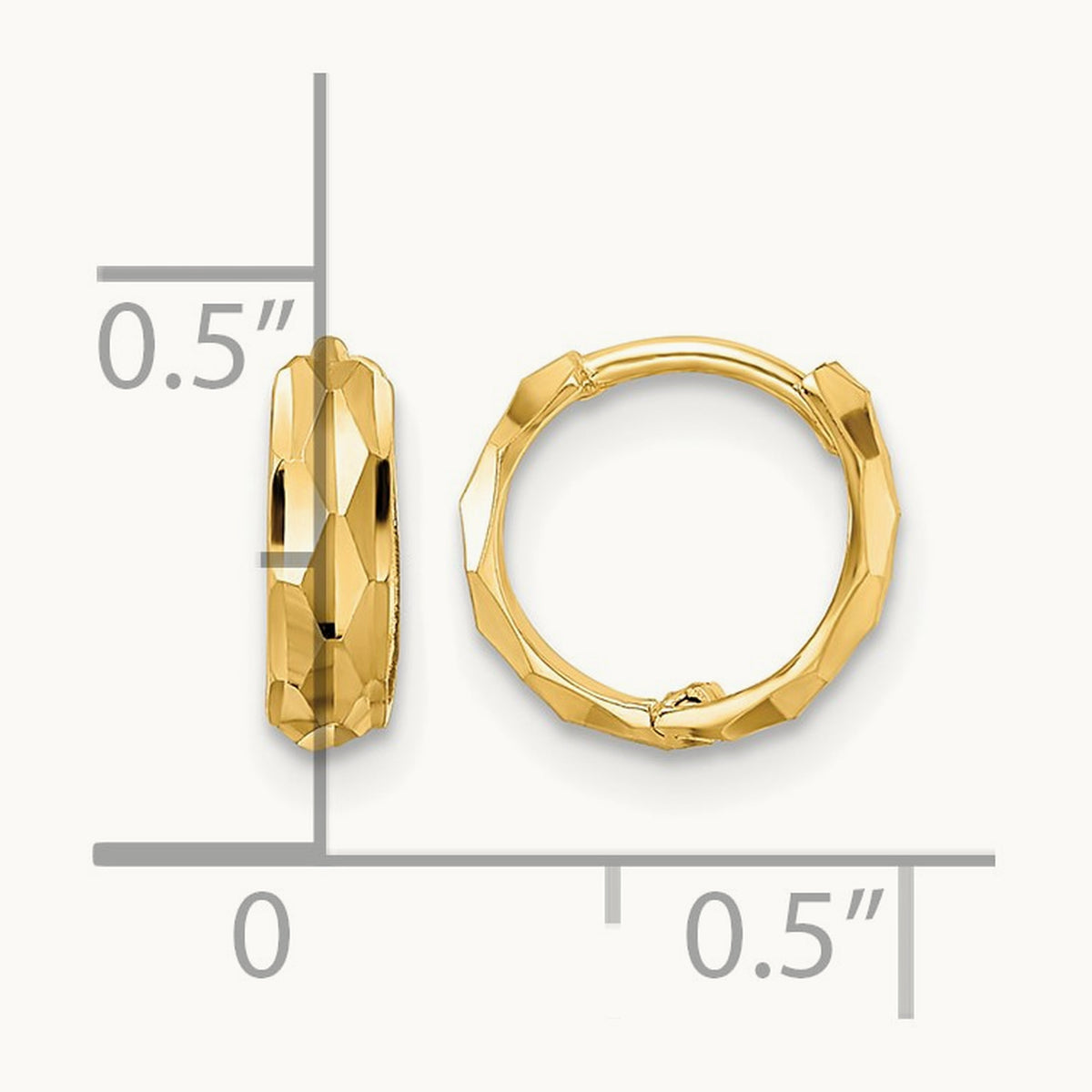 Diamond-cut Hinged Hoop Earrings — 14K Yellow Gold