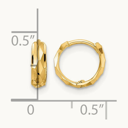 Diamond-cut Hinged Hoop Earrings — 14K Yellow Gold
