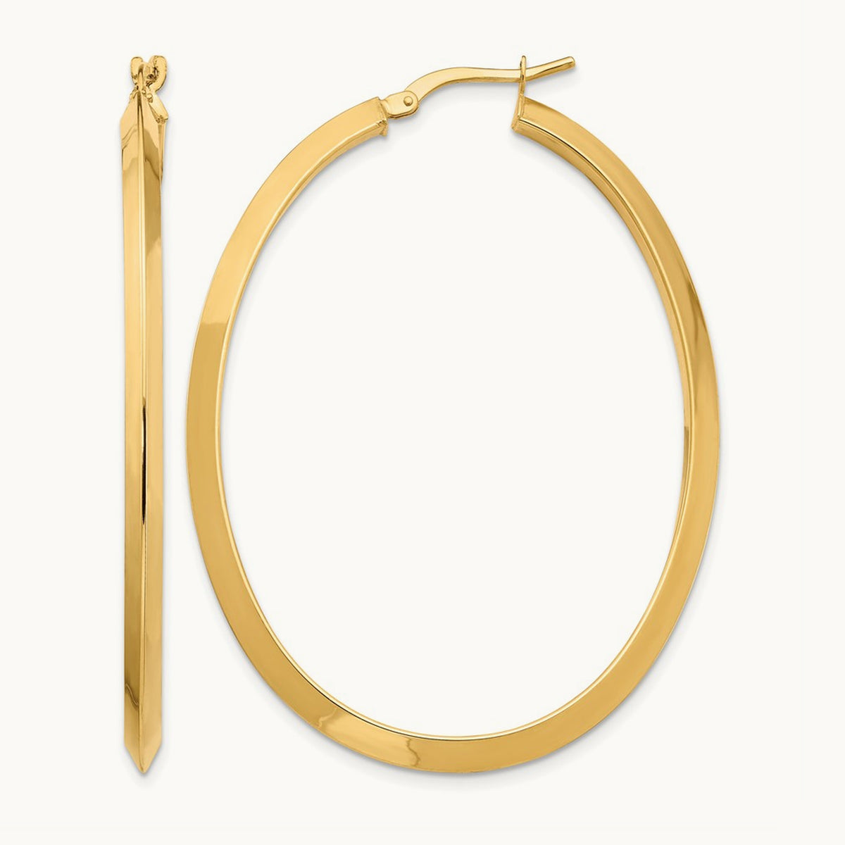 Large Knife Edge Oval Hoop Earrings, 3mm, 14K