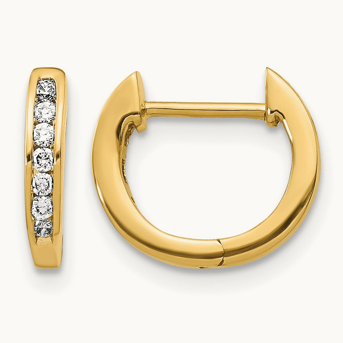 Polished Diamond Hinged Hoop Earrings — 14K Yellow Gold