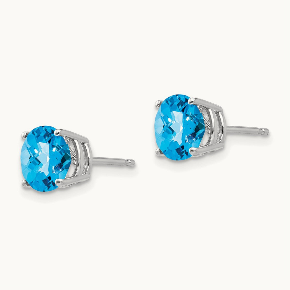 Blue Topaz Checker Earrings, 7mm, 14K White Gold