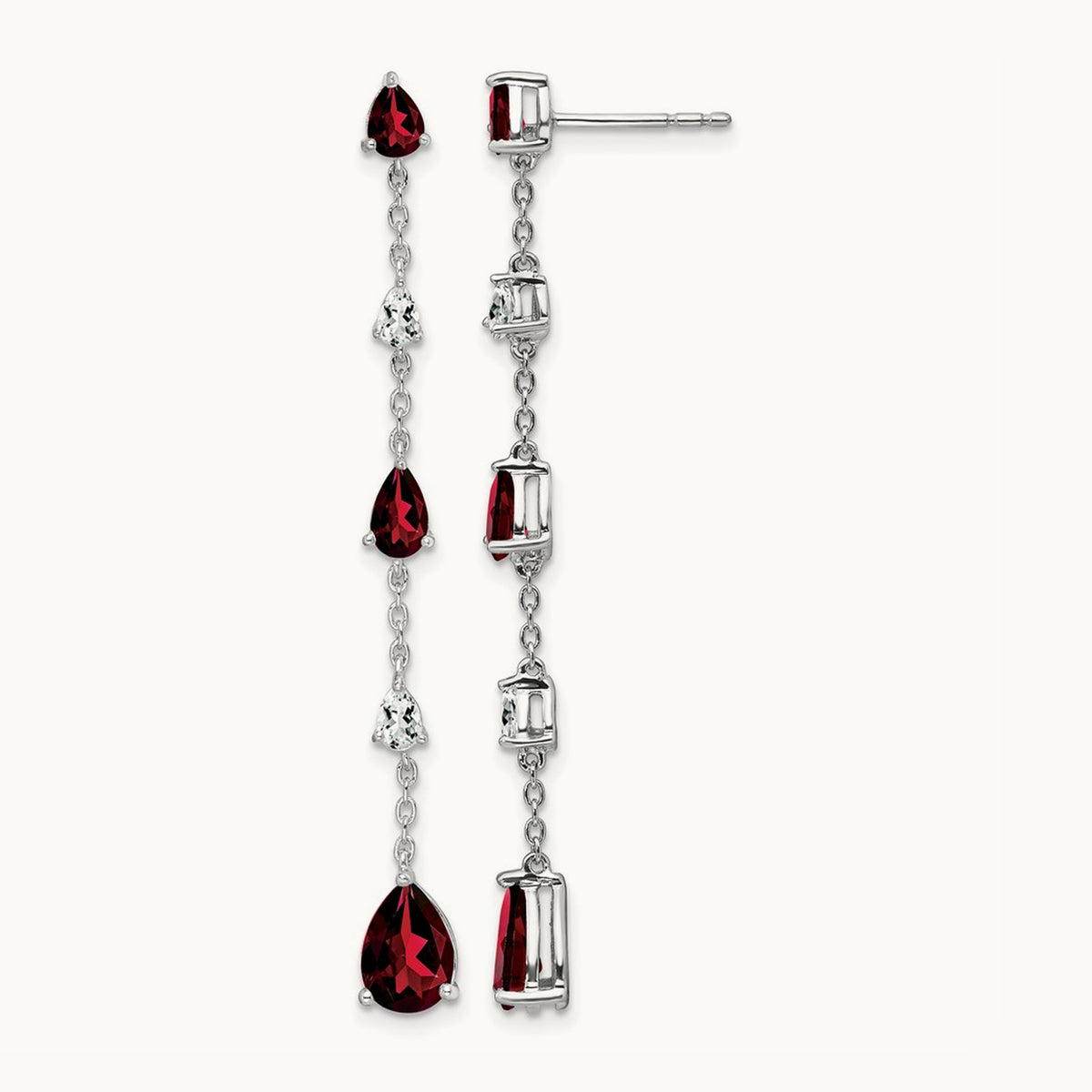 Garnet and Topaz Dangle Earrings — 14K White Gold