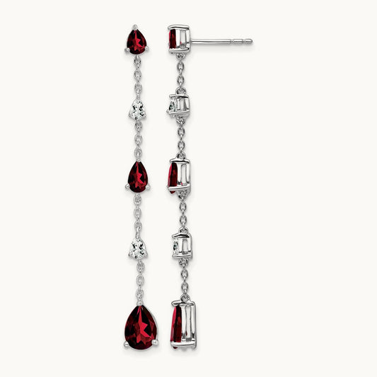 Garnet and Topaz Dangle Earrings — 14K White Gold