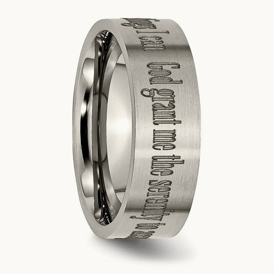 Brushed Serenity Prayer Laser Design Flat Band — photo set