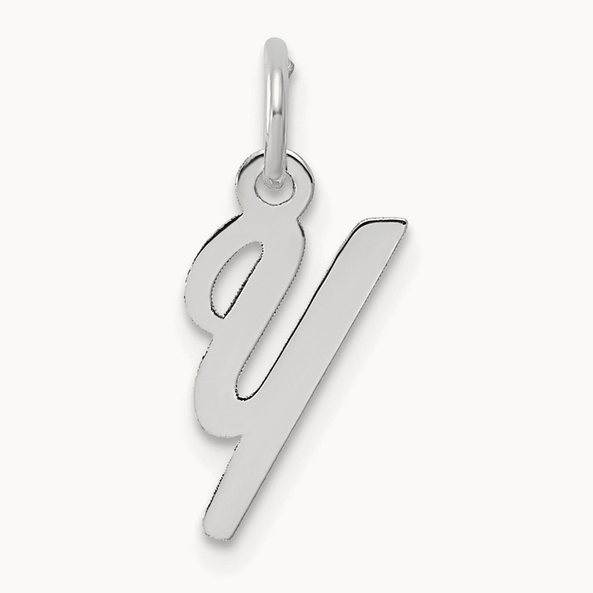 Small Script Letter Y Initial Charm, 14K White Gold