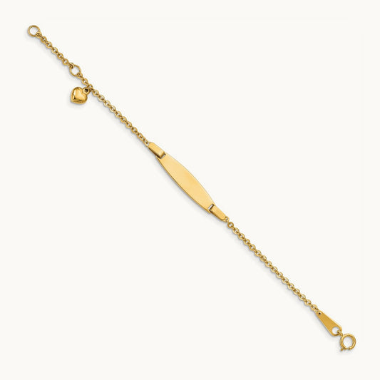 Polished w/ Dangling Heart w/.5in ext. Baby ID Bracelet, 14K
