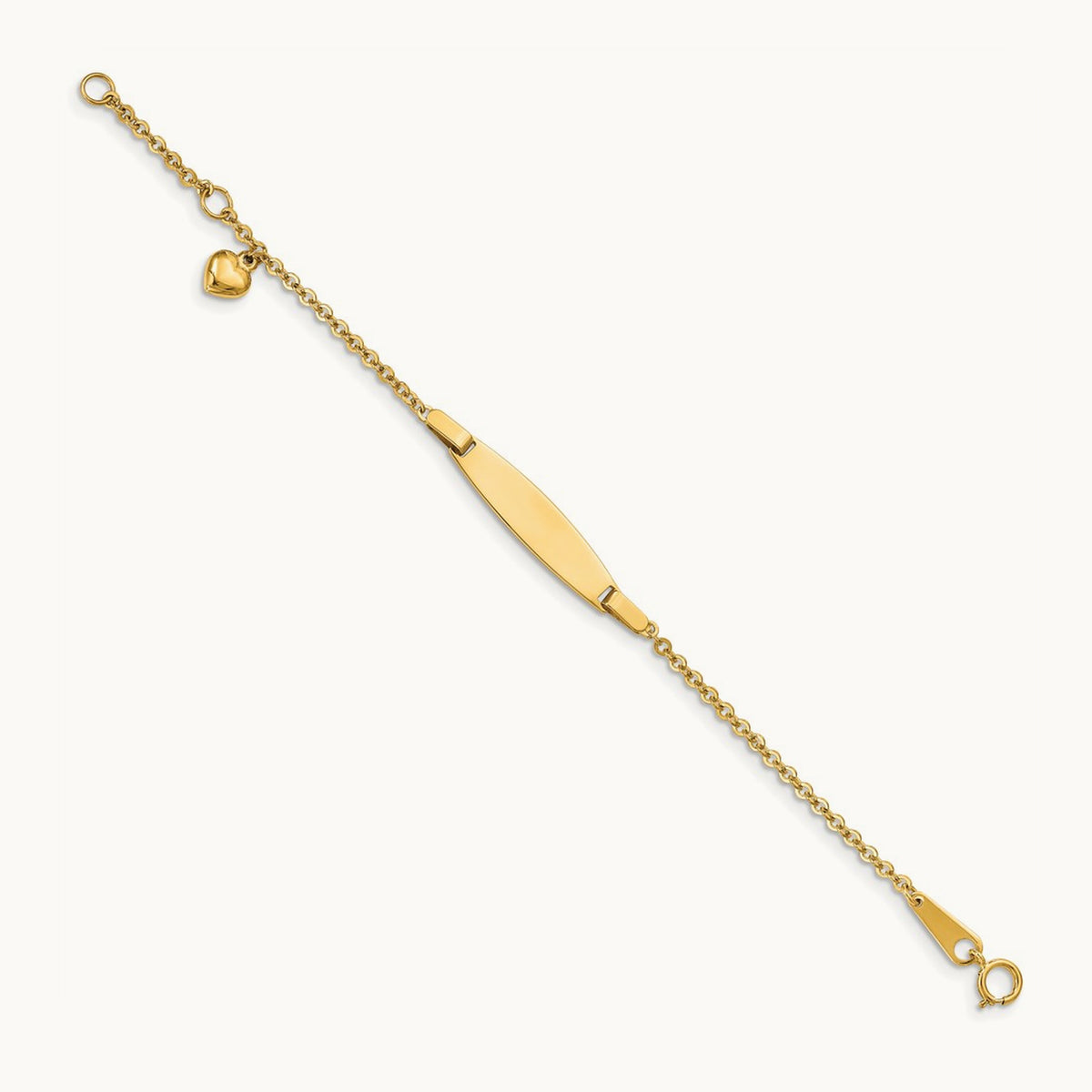 Polished w/ Dangling Heart w/1in ext. Baby ID Bracelet, 14K