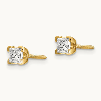 AAA Quality Complete Princess-cut Diamond Earrings, 14K