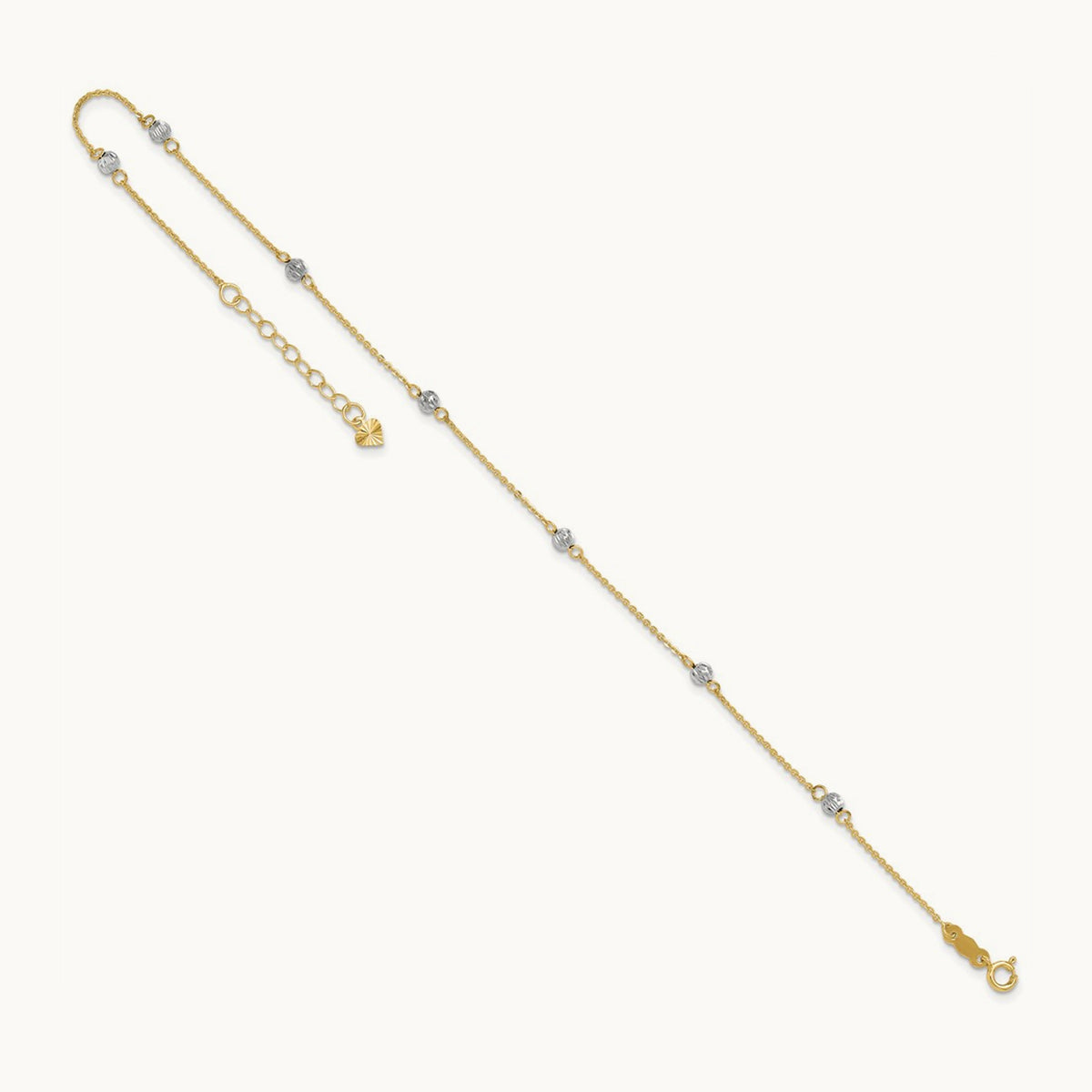 Diamond-cut Beads 9in Plus 1in Ext. Anklet, 14K Two-tone