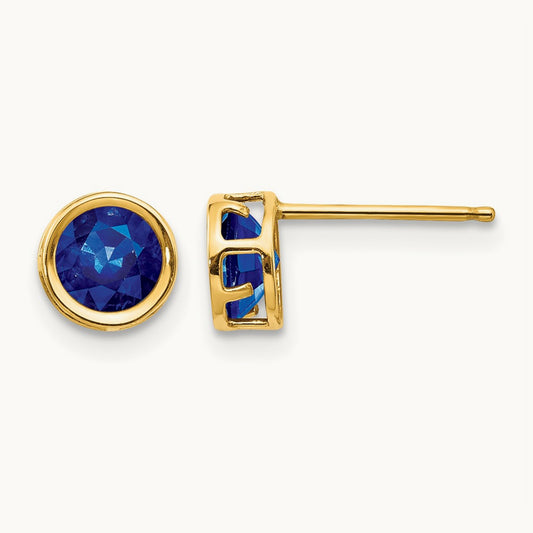 Bezel Sapphire Stud Earrings, 5mm, 14K