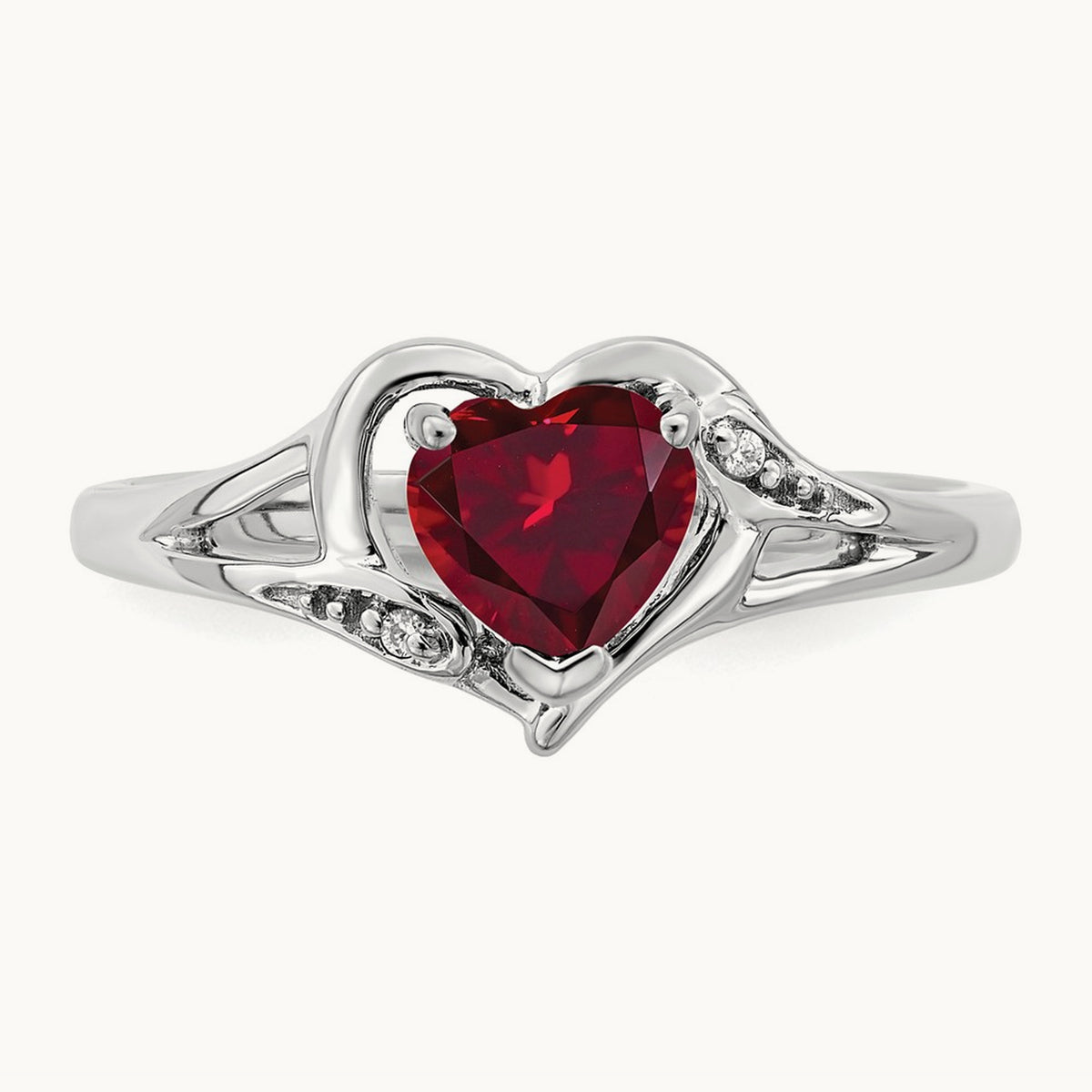 Created Ruby and Diamond Heart Ring, 14K White Gold